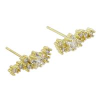 Boucles d'oreilles en laiton zircon cubique pavent, Placage de couleur d'or, bijoux de mode & pavé de micro zircon & pour femme, doré, 16x5x15mm, 10pairescouple/lot, Vendu par lot