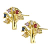 Cubic Zirconia Micro Pave Brass Earring Tree gold color plated fashion jewelry & micro pave cubic zirconia & for woman multi-colored Sold By Lot