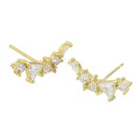 Boucles d'oreilles en laiton zircon cubique pavent, Placage de couleur d'or, bijoux de mode & pavé de micro zircon & pour femme, doré, 16x6x14mm, 10pairescouple/lot, Vendu par lot