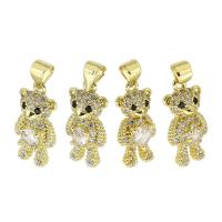 Kubik Zirkonium mikro bana Mässing hängande, Bear, guldfärg pläterade, mode smycken & DIY & olika stilar för val & micro bana cubic zirconia, gyllene, 10x21x5mm, Hål:Ca 4mm, 10PC/Lot, Säljs av Lot