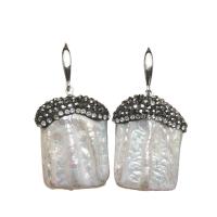 Boucles d'oreilles en perles d'eau douce, perle d'eau douce cultivée, avec laiton, cadre, Placage de couleur argentée, pour femme & avec strass, blanc, 20x41mm, Vendu par paire