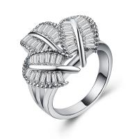 Kubisk Circonia Micro bane messing Ring, Leaf, sølvfarvet forgyldt, forskellig størrelse for valg & Micro Pave cubic zirconia & for kvinde, nikkel, bly & cadmium fri, 21mm, 13mm, Størrelse:6-10, Solgt af PC