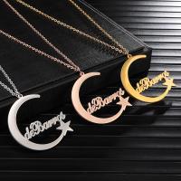 304 Stainless Steel Necklace with 1.97inch extender chain Moon and Star Vacuum Ion Plating Each custom text must be less than 10 letters & fashion jewelry & Unisex Length Approx 17.72 Inch Sold By PC