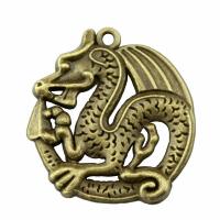 Pendentifs animaux en alliage de zinc, dragon, Placage, couleur or antique, 33x31mm, Vendu par PC