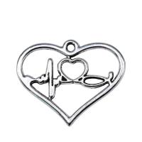 Zinc Alloy Heart Pendler, forgyldt, sølv, 31x25mm, Solgt af PC