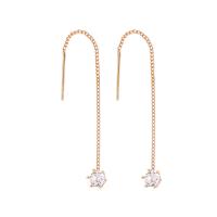 Brass Thread Through Earrings micro pave cubic zirconia & for woman golden Sold By Pair