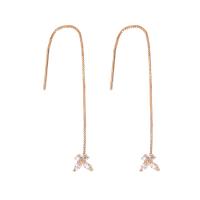 laiton boucles d'oreilles chaîne, pavé de micro zircon & pour femme, doré, 50x6mm, Vendu par paire