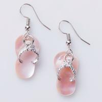 Pink Shell Buail Earring, slipper, dath airgid plated, do bhean, bándearg, 22x12.50mm, Díolta De réir Péire