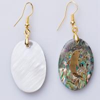 Abalone Shell Drop Earring, med Zinc Alloy, ellipse, forgyldt, for kvinde, flere farver til valg, 30x20mm, Solgt af par