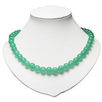 aventurine vert collier, avec laiton, Rond, Placage de couleur argentée, normes différentes pour le choix & pour femme, vert, Vendu par 17.72 pouce brin