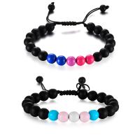 agate noire bracelet, avec corde en nylon, poli, bijoux de mode & unisexe, 8mm, Longueur Environ 6.7-10.6 pouce, Environ 7.1-11 pouce, Vendu par PC