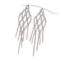 Strass Earring, Bergkristal, met Messing, Geometrisch Patroon, silver plated, mode sieraden & voor vrouw & hol, 25x100mm, Verkocht door pair