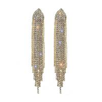 Rhinestone Ørering, med Messing & Zinc Alloy, Tassel, forgyldt, mode smykker & for kvinde, flere farver til valg, 13x90mm, Solgt af par