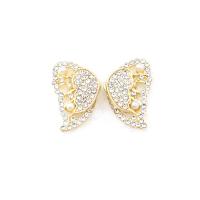 Strass Earring, Zinc Alloy, Vlinder, gold plated, voor vrouw & met strass, 11x25mm, Verkocht door pair