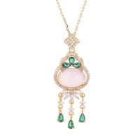 Jewelry Gemstone muince, Sinc Alloy, le Pink Calcedony, dath an óir plated, do bhean & le rhinestone, 18x48mm, Fad Thart 17.71 Inse, Díolta De réir PC