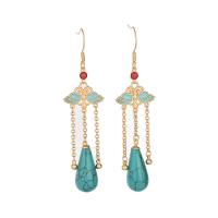 Pendientes de turquesa, aleación de zinc, con turquesa, chapado en color dorado, para mujer & esmalte, multicolor, 72mm, Vendido por Par