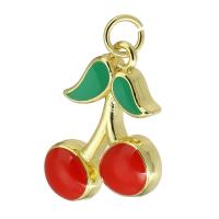 Brass Jewelry Pendants Cherry gold color plated fashion jewelry & DIY & enamel red Approx 3mm Sold By Lot