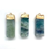 Natuurlijke Quartz Hangers, met Messing, Rechthoek, gold plated, geverfd & uniseks, groen, 13x40mm, Verkocht door PC