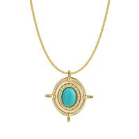 Aço inoxidável 304 colar, with turquesa, with 2.36inch extender chain, Oval, joias de moda & para mulher, dourado, 20x22mm, comprimento Aprox 16.1 inchaltura, vendido por PC