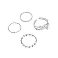 Sinc Alloy Ring Set, Féileacán, dath platanam plátáilte, 4 phíosa & do bhean, nicil, luaidhe & caidmiam saor in aisce, Méid:6-8, Díolta De réir Socraigh