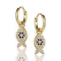 Cubic Zirconia Micro Pave Brass Earring Fish gold color plated micro pave cubic zirconia & for woman Sold By Pair