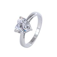 Cubic Zircon Messing fingerring, Heart, forskellig størrelse for valg & Micro Pave cubic zirconia & for kvinde, nikkel, bly & cadmium fri, 8x9mm, Solgt af PC