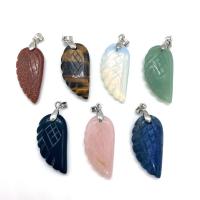 Gemstone Vedhæng Smykker, Natursten, Wing Shape, forskellige materialer til valg & Unisex, flere farver til valg, 14x30mm, Solgt af PC