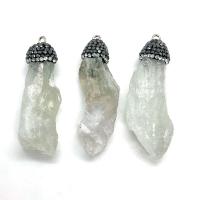 Clear Quartz Hänge, med rhinestone lera bana, Oregelbunden, Unisex, vit, 14x48-18x54mm, Säljs av PC