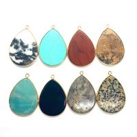 Gemstone Pendants Jewelry Natural Stone with Brass Teardrop gold color plated & Unisex Sold By PC