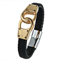 PU leder koord armbanden, met Titanium Staal, plated, voor de mens, zwart, 21x53mm, Verkocht door PC