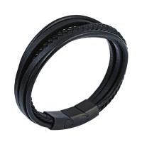 Pulseras de Cordón de PU, Cuero de PU, con Partículas de acero, chapado en color plomo negro, para hombre, Negro, longitud 8.66 Inch, Vendido por UD