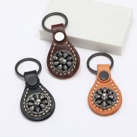 Sleutelhanger, PU, met Ijzer & Zinc Alloy, voor de mens, meer kleuren voor de keuze, 85x38mm, Verkocht door PC