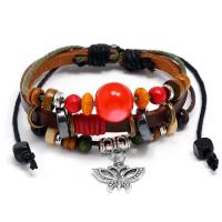 PU Leather Cord Bracelets with Linen & Wood & Zinc Alloy Unisex brown Length 6.69 Inch Sold By PC