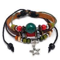 PU Schnur Armbänder, PU Leder, mit Hanfgarn & Holz & Zinklegierung, unisex, braun, Länge 6.69 ZollInch, verkauft von PC