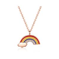 Zink Alloy Smycken Collier, med 1.96 inch extender kedja, Rainbow, plated, micro bana cubic zirconia & för kvinna & emalj, fler färger för val, 14.30x9.70mm, Längd Ca 15.74 inch, Säljs av PC