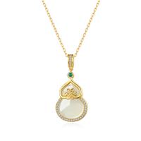 Gemma gioielli collana, lega in zinco, with Hetian Jade, with 1.96 inch extender chain, Calabassa, placcato, Micro spianare cubic zirconia & per la donna, nessuno, 13.70x28mm, Lunghezza Appross. 15.74 pollice, Venduto da PC