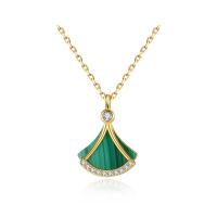 Collier bijoux de pierre gemme, alliage de zinc, avec Malachite, avec 1.96 inch chaînes de rallonge, Placage, pavé de micro zircon & pour femme, plus de couleurs à choisir, 11.50x15.80mm, Longueur Environ 15.74 pouce, Vendu par PC