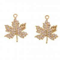 Messing hanger met micro-paved kubieke zirconia's, Maple Leaf, uniseks & micro pave zirconia, gouden, nikkel, lood en cadmium vrij, 18x16x2mm, Verkocht door PC