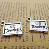 En alliage de zinc message Pendentifs, rectangle, Placage de couleur argentée, bijoux de mode, argent, protéger l'environnement, sans nickel, plomb et cadmium, 17x20mm, Vendu par sac