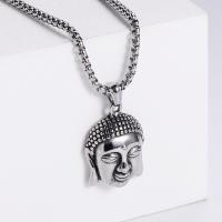 Nerezová ocel šperky náhrdelník, 304 Stainless Steel, Buddha, módní šperky & DIY & různé styly pro výběr & pro muže, více barev na výběr, 29x24mm, Délka 60 cm, Prodáno By PC