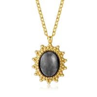 Collier de bijoux en acier inoxydable, Acier inoxydable 304, avec Labradorite, avec 2.36inch chaînes de rallonge, chaîne ovale & pour femme, Or, 11x13mm, Longueur Environ 15.7 pouce, Vendu par PC