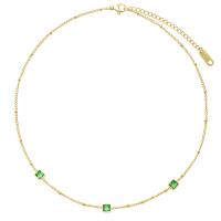 Acier inoxydable 304 collier, avec 2.5inch chaînes de rallonge, cadre, pavé de micro zircon & pour femme, plus de couleurs à choisir, 4x4x2mm, Longueur Environ 14 pouce, Vendu par PC