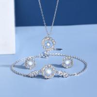 Set gioielli in lega di zinco, lega in zinco, with Moonstone, with 1.96 inch extender chain, placcato color platino, stili diversi per la scelta & Micro spianare cubic zirconia & per la donna, Venduto da PC