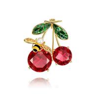 Strass Broche, Zinc Alloy, met Resin Strass & Plastic Pearl, Kers, gold plated, Handgeschilderd glazuur & voor vrouw & met strass, roze, 32x32mm, Verkocht door PC