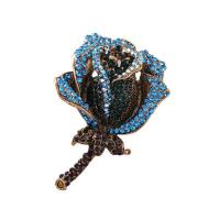 Rhinestone Broche, Zinc Alloy, Rose, guldfarve belagt, for kvinde & med rhinestone, flere farver til valg, 42x49mm, Solgt af PC