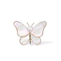 Zinc Alloy Brocher, med Plank & Ferskvandsperle, Butterfly, forgyldt, Unisex, flere farver til valg, 29x42mm, Solgt af PC