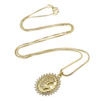 Circón cúbico Micro pavimentar collar de cobre amarillo, metal, chapado en color dorado, micro arcilla de zirconia cúbica & para mujer & hueco, 17x23x4mm, longitud aproximado 17.5 Inch, Vendido por UD