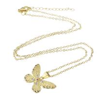 Cubic Zircon Micro Pave Brass Necklace Butterfly gold color plated micro pave cubic zirconia & for woman Length Approx 19.5 Inch Sold By PC