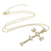 Cubic Zircon Micro Pave Brass Necklace Cross gold color plated micro pave cubic zirconia & for woman Length Approx 18.5 Inch Sold By PC