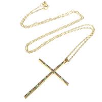 Cubic Zircon Micro Pave Brass Necklace Cross gold color plated micro pave cubic zirconia & for woman Length Approx 23.5 Inch Sold By PC